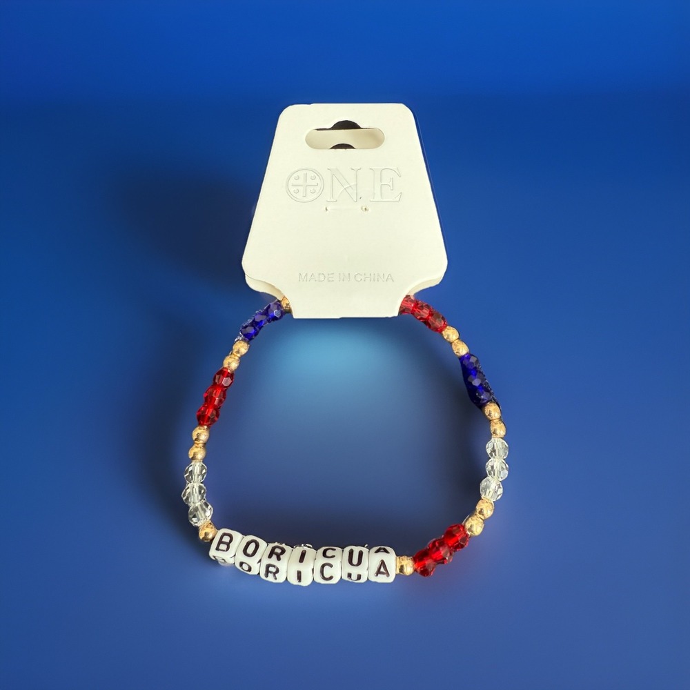Puerto Rico Boricua Beaded Bracelet Red White Blue Flag Colors Heritage Jewelry